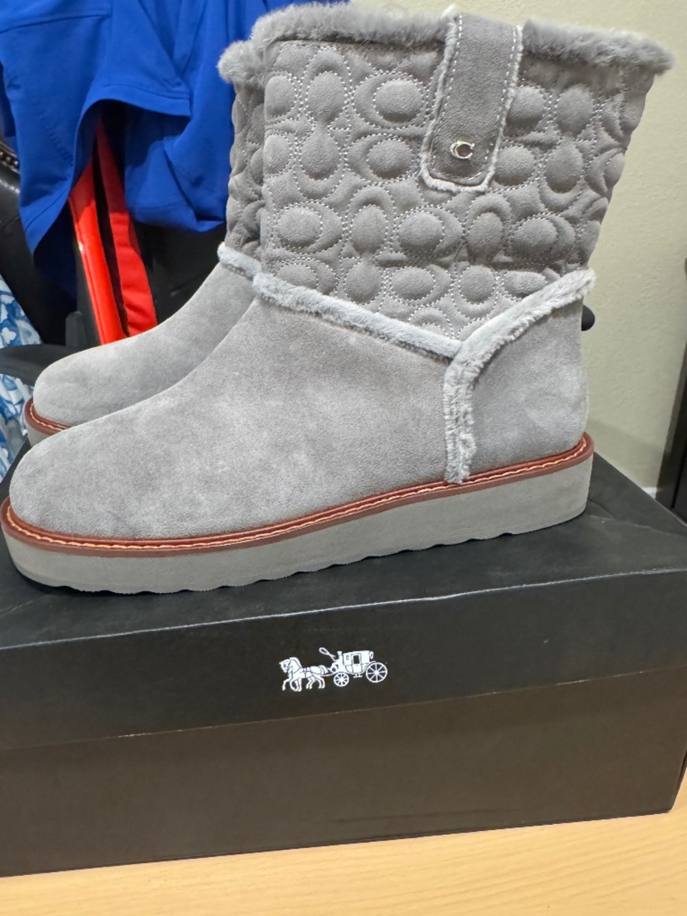 Brand New with Box & Tags Coach Ivy Suede Mid-Calf Boots Gray Women's Size 9B